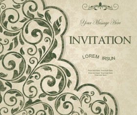 Green floral Invitation cards vector set 06