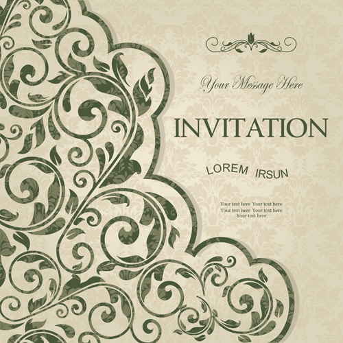 Green floral Invitation cards vector set 06