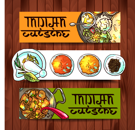 Hand drawing Indian food banner vector