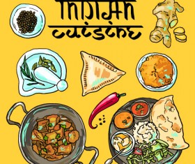 Hand drawn Indian food elements vector 01