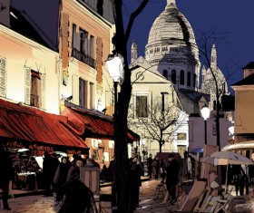 Hand drawn city street scenery vector