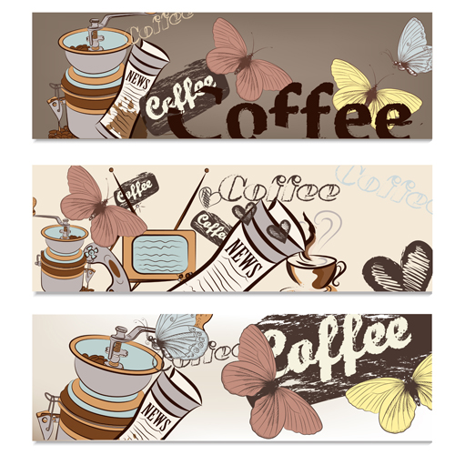 Hand drawn coffee banner elements vector 03