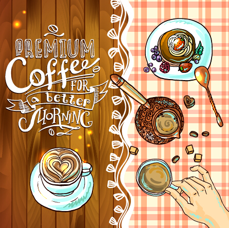 Hand drawn coffee elements background art 01