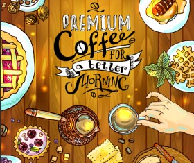 Hand drawn coffee elements background art 04