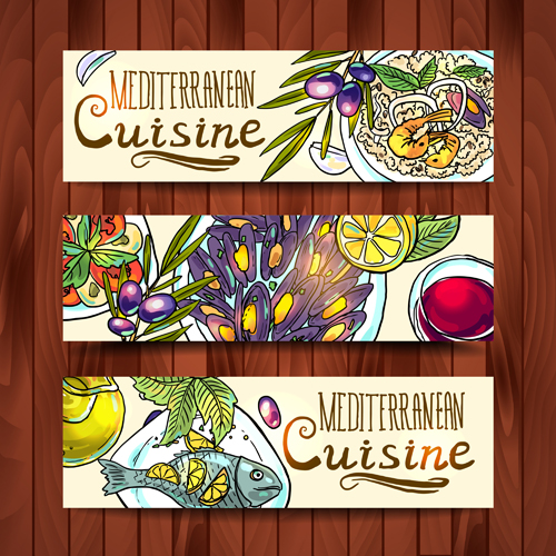 Hand drawn food vector banners set 01