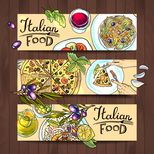 Hand drawn food vector banners set 02
