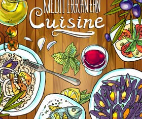 Hand drawn food vintage background art 01
