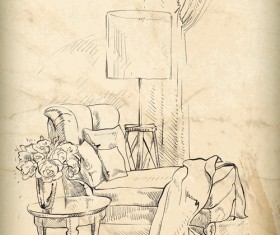 Hand drawn furniture home vector set 05