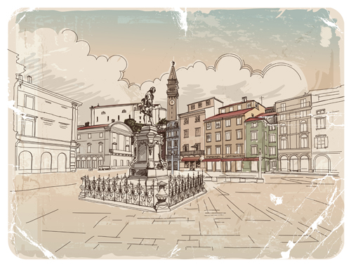 Hand drawn old town vector graphics 05