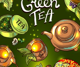 Hand drawn tea time vector background 04