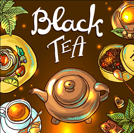 Hand drawn tea time vector background 05