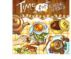 Hand drawn tea time vector background 06