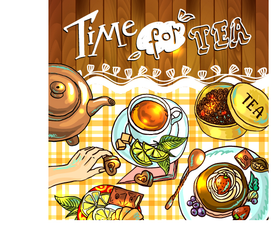 Hand drawn tea time vector background 06