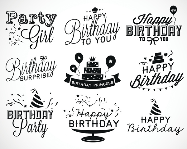 Happy Birthday Black Logos Vector Set Free Download