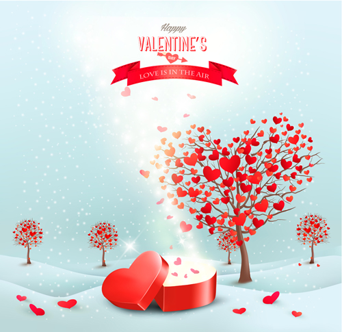 Heart tree valentine background art 03