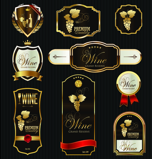 Luxury golden wine labels vector 01
