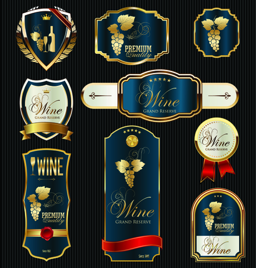 Luxury golden wine labels vector 02