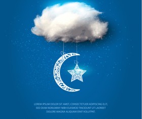 Moon with star ornament and cloud background