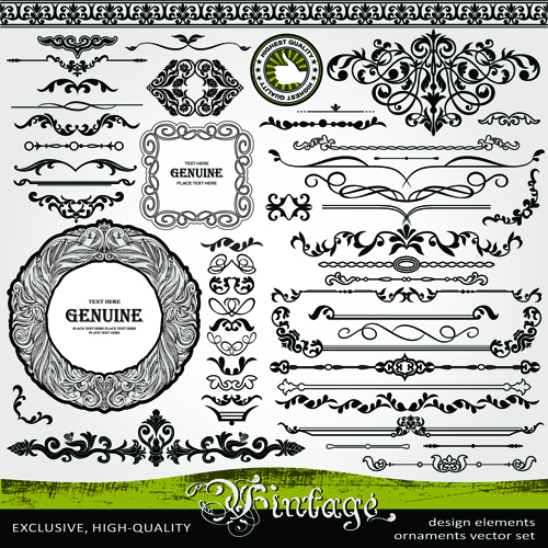 Ornament vintage borders elements vector set 03