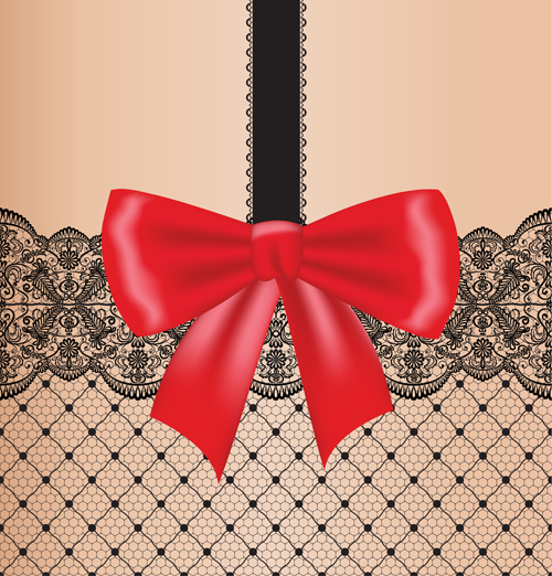 Ornate bow with lace background vector 01