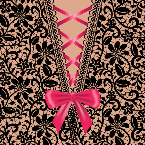 Ornate bow with lace background vector 05