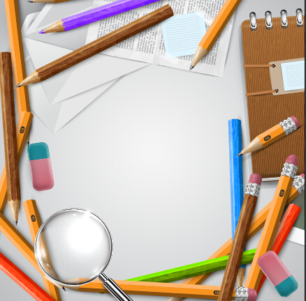 Pencil and learning tools background vector 06