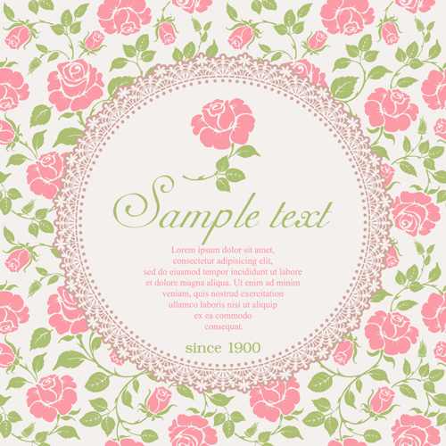 Pink rose with vintage card vector 01