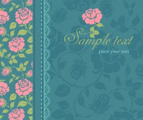 Pink rose with vintage card vector 02