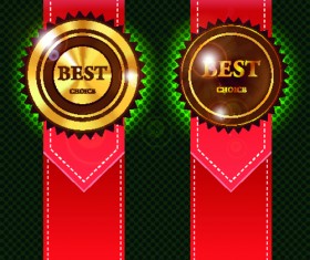 Red banner with golden labels vector material 01