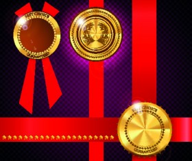 Red banner with golden labels vector material 02