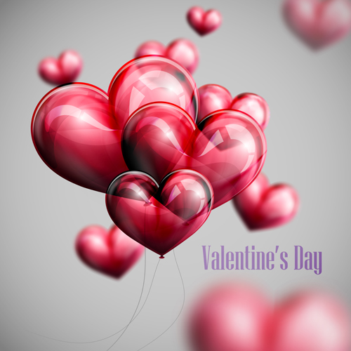 Red heart shapes balloon Valentine background 01