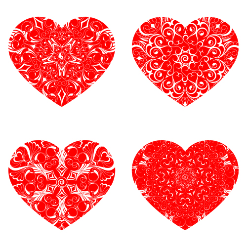 Red heart shapes icons vector set 02