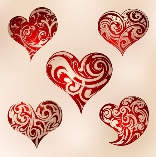 Red heart shapes icons vector set 03