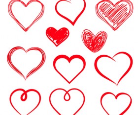 Red heart shapes icons vector set 04