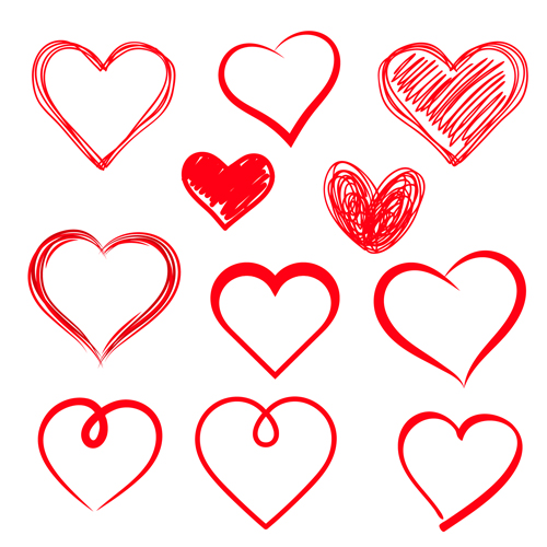 Red heart shapes icons vector set 04