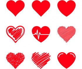 Red heart shapes icons vector set 05