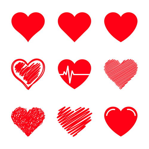 Red heart shapes icons vector set 05