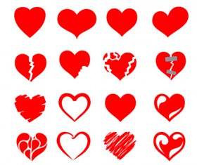 Red heart shapes icons vector set 07