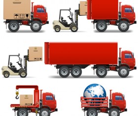 Red truck with forklift vector set