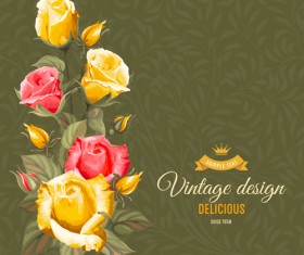 Retro flower with vintage background vector 01