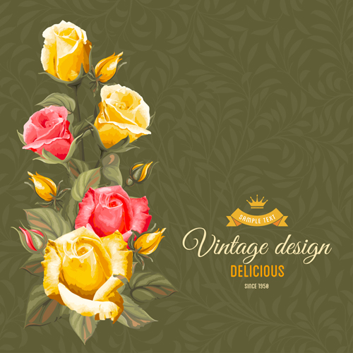 Retro flower with vintage background vector 01
