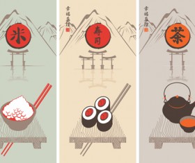 Rice with sushi and tea vector backgrounds