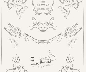 Romantic wedding Invitation cards hand drawn vector 01