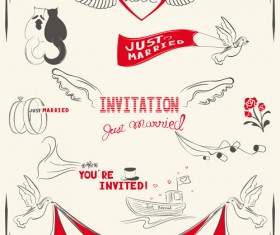 Romantic wedding Invitation cards hand drawn vector 02