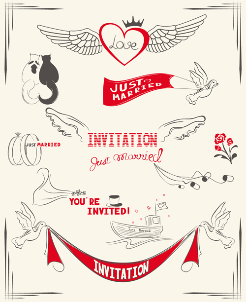 Romantic wedding Invitation cards hand drawn vector 02