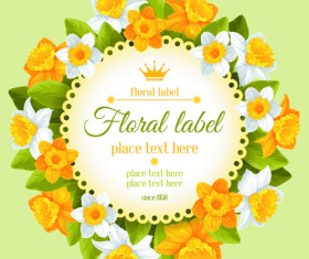 Round label with beautiful flower background vector 01