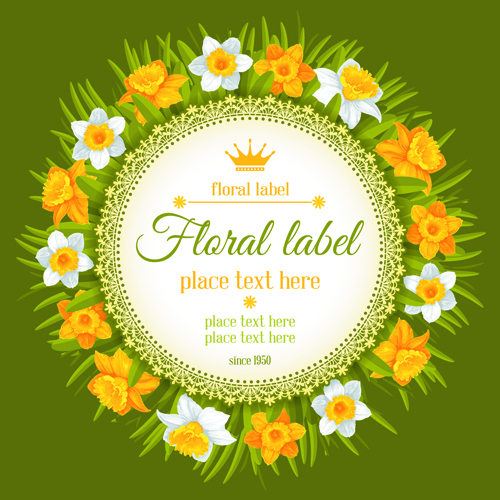 Round label with beautiful flower background vector 02