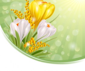 Shiny white with yellow flowers vectors background 01