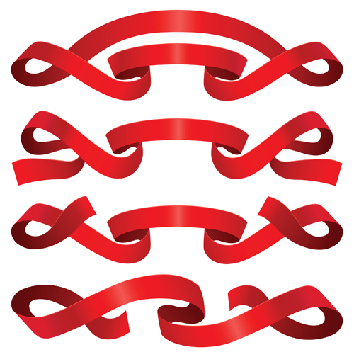 Simply red ribbon vector banners set 01