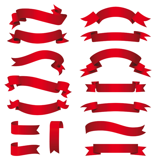 Simply red ribbon vector banners set 02